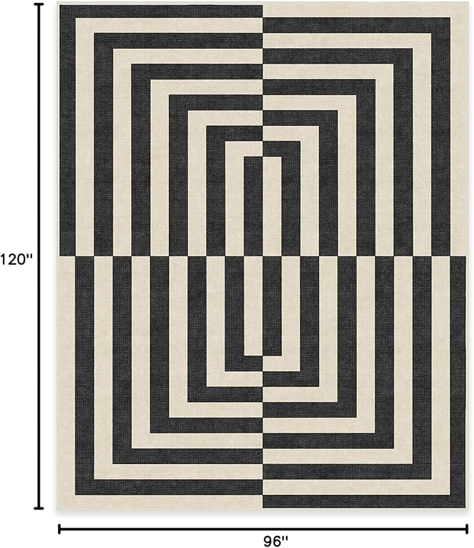 RUGGABLE x Jonathan Adler Machine Washable Modern Area Rug – Op Art Charcoal 8x10, Stain-Resistant, Non-Slip – Large Rugs for Living Room, Bedroom, Hallway, Entryway & Office–with Standard Pad
