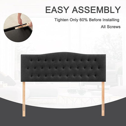 Tufted Upholstered Headboard King Size, Sturdy and Durable Solid Wood Bed headboard, Fabric Headboard Adjustable Height from 37” to 51”, Modern Button Diamond Design Head Board, Black