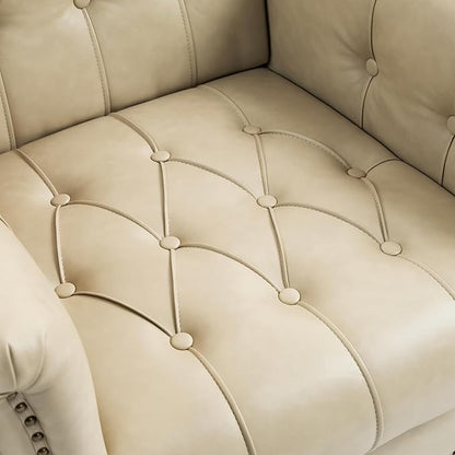 UIXE Faux Leather Accent Chair, Upholstered Armchair for Living Room, Retro Button Tufted Club Arm Chair Single Sofa Bedroom Side Reading Seating with Solid Wood Legs - Beige
