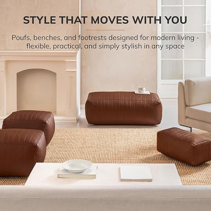 Anji Mountain 100% Handmade & Handcrafted Comfortable Home Décor Pouf Ottoman Footrest for Living Room, Bedroom, Nursery, Kidsroom, Patio Furniture - (22" x 12" x 10" - Cognac)