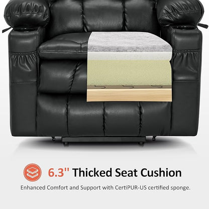 MCombo Dual Motor Large Power Lift Recliner Chair for Elderly, Lay Flat Lift Chair with Heat and Massage, Big Lift Recliner for Tall People, Faux Leather 7896 (Black, Large)
