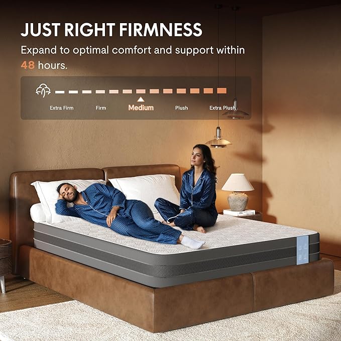 FLEXISPOT 12'' Full Size Cooling Gel Memory Foam Mattress, Viscose from Bamboo, Medium Firm, 10-Year Warranty, Mattress-in-A-Box, Certi-PUR & Oeko-TEX Certified, Washable, Fire-Resistant.
