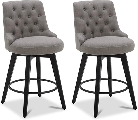 Watson & Whitely Modern Swivel Bar Stools, Performance Fabric Upholstered Counter Height Bar Stool with Back, Solid Wood Legs, 26" H Seat, Set of 2, Flint Grey