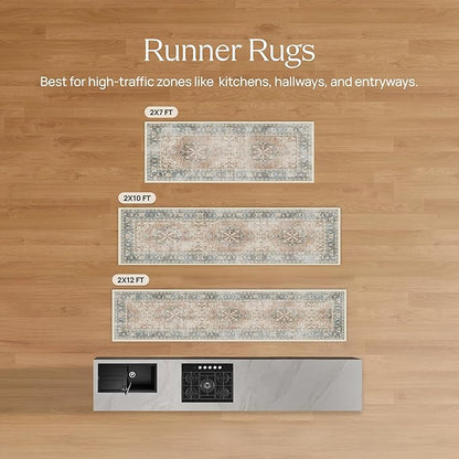 RUGGABLE x Morris & Co Machine Washable Runner Rug – Pure Willow Boughs Green 2.5x7, Stain-Resistant, Non-Slip – Washable Rug for Hallway, Entryway, Living Room & Kitchen–with Cushioned Pad