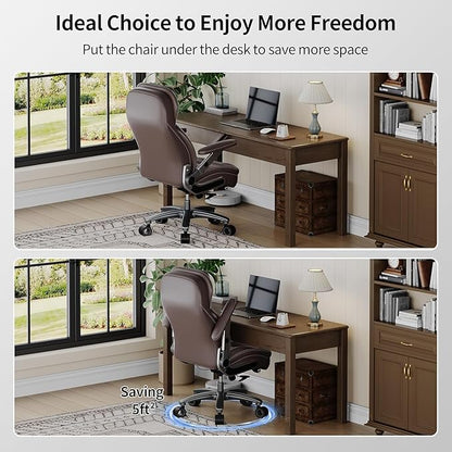 Big and Tall Office Chair, 600lbs Heavy Duty Desk Chair with 5D Arms, Adjustable Lumbar Support & Height, Tilt Function, PU Leather High Back Ergonomic Executive Computer Chair with 3'' Silent Casters