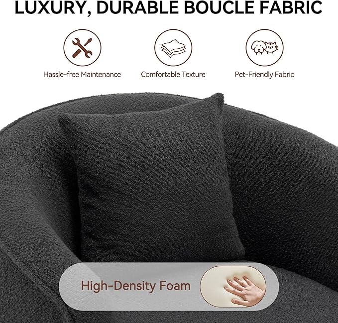 Swivel Accent Chair Set, Modern Upholstered Boucle Barrel Arm Chairs with Pillow for Living Room, 360 Degree Round Swivel Sherpa Armchair with Round Base for Bedroom Club (2, Dark Grey)