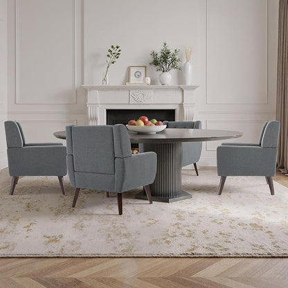 Accent Chairs Set of 4, Mid-Century Modern Upholstered Armchair, Comfy Fabric Living Room Chairs Reading Chairs with Button Tufted Back & Solid Wood Legs for Bedroom, Office, Gary
