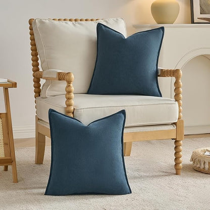 FUTEI Navy Blue Chenille Throw Pillow Covers 24x24 Inch Set of 2,Edges Double-Stitched European Cushion Cases,Modern Home Decor for Couch Living Room