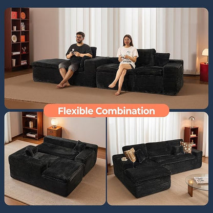 106" Oversized Couch Sofa, L Shape Couches for Living Room, No Assembly Required Plush Velvet Sectional Sofas with Left Facing Chaise for Home Apartment