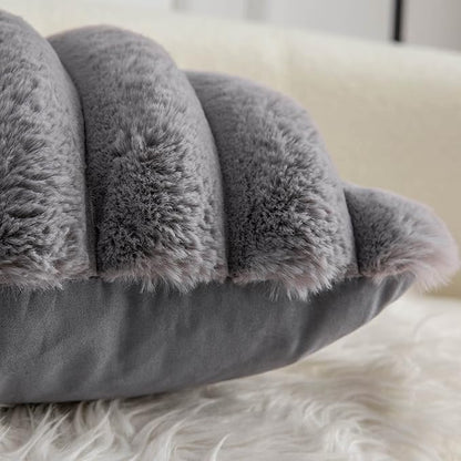 Neelvin Grey Faux Fur Cozy Soft Striped Decorative Throw Pillow Covers 16x16 inch Set of 2,Velvet Pillowcase Cushion Case for Sofa Couch