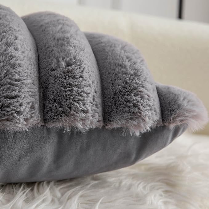 Neelvin Grey Faux Fur Cozy Soft Striped Decorative Throw Pillow Covers 26x26 inch Set of 2,Velvet Pillowcase Cushion Case for Sofa Couch