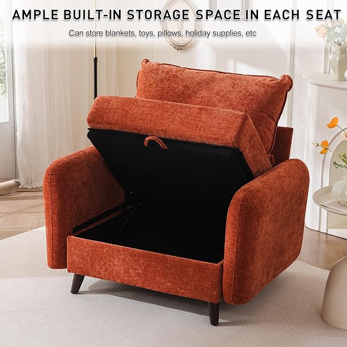 Oversized Accent Chair Set of 2,All Seats Storage,Comfy Armchair,24.5'' Deep Seat,Upholstered Living Room Chairs,Reading Chair for Bedroom,Office,Chenille,Orange