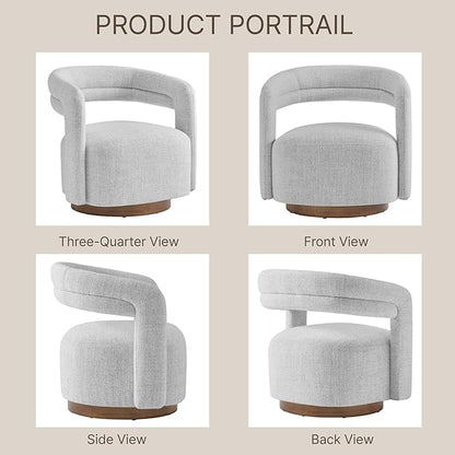 Swivel Accent Chair, Upholstered Barrel Chair with Open Back Design, Modern Arm Chair with Wooden Base for Living Room Bedroom Reading Waitingroom, White
