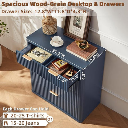LEYAOYAO Fluted 5 Drawers Dresser for Bedroom, 34" Tall Modern Chest of Drawers with Metal Handle, Curved Profile Design,Navy Blue Wood Drawer Organizer for Bedroom, Living Room, Hallway, Entryway
