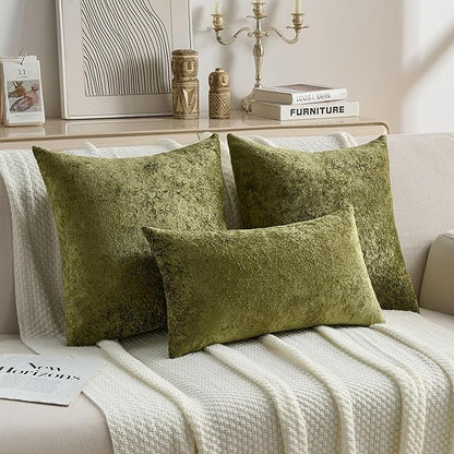 FUTEI Moss Green Flannel Throw Pillow Covers 12x20 Inch Set of 2,Soft Dimensional Textured Lumbar Pillow Cases,Modern Home Decor for Couch Living Room