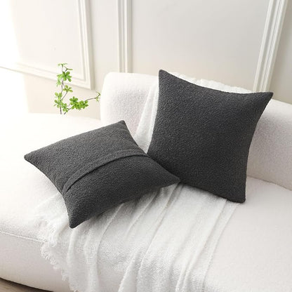 FUTEI Pack of 2 Dark Grey Decorative Throw Pillow Covers 18x18 Inch Soft Cozy Solid Boucle Textured Cushion Case,Modern Home Decor for Couch Bed Living Room