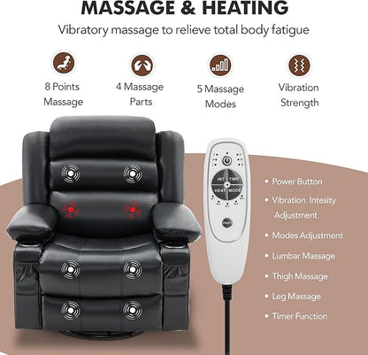 Oversized Recliner Chairs for Adults, 360° Swivel Rocking Recliner with Heat and Massage Lazy Boy Recliner,Recliner Chairs Single Sofa Seat with Cup Holders