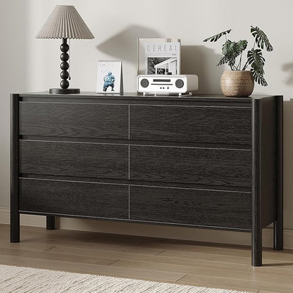 Dresser for Bedroom with 6 Drawers,47" Wide Oak Dresser with 4 Solid Wood Legs, Wooden TV Stand,Closet Clothes Organizer for Bedroom, Hallway