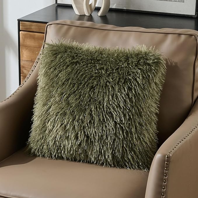 FUTEI Olive Green Decorative Throw Pillow Covers 18x18 Inch Set of 2,Soft Cozy Faux Fine Wool Textured Cushion Case,Modern Home Luxury Decor for Couch Bed Living Room