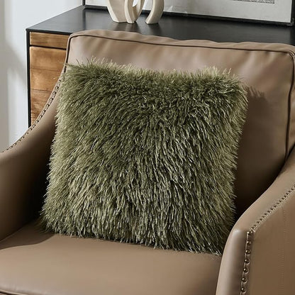 FUTEI Olive Green Decorative Throw Pillow Covers 18x18 Inch Set of 2,Soft Cozy Faux Fine Wool Textured Cushion Case,Modern Home Luxury Decor for Couch Bed Living Room