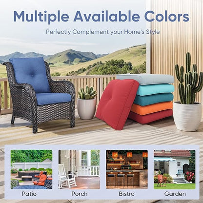 8-Piece Outdoor Patio Cushion Set - Fade & Water Resistant with Removable Olefin Cover, 22x24x4 Inch Memory Foam Cushions for Wicker Sectional Sofa – Blue/Buckle