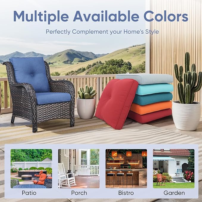 Patio Chair Cushions 6 Packs - Outside High Back Water-Resistant Cushion 22x24 with Zipper Cover for Outdoor Glider Rocking Chairs Loveseat 3-Seater Couch Sofa – Blue/Buckle