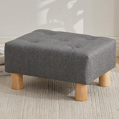Small Foot Stool Ottoman, Linen Footstool Ottoman Foot Rest for Couch, Rectangle Footstools and Ottomans Small for Living Room, Entryway and Bedroom (Gray)
