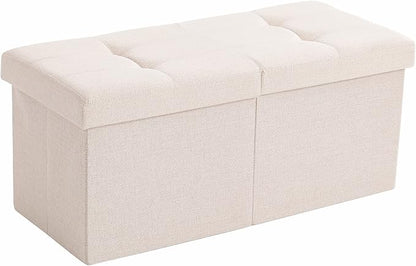 CUYOCA Storage Ottoman Bench Foldable Seat Footrest End of Bed Ottoman with Flipping Lid for Living Room, 75L, 30 inches Linen Fabric Beige