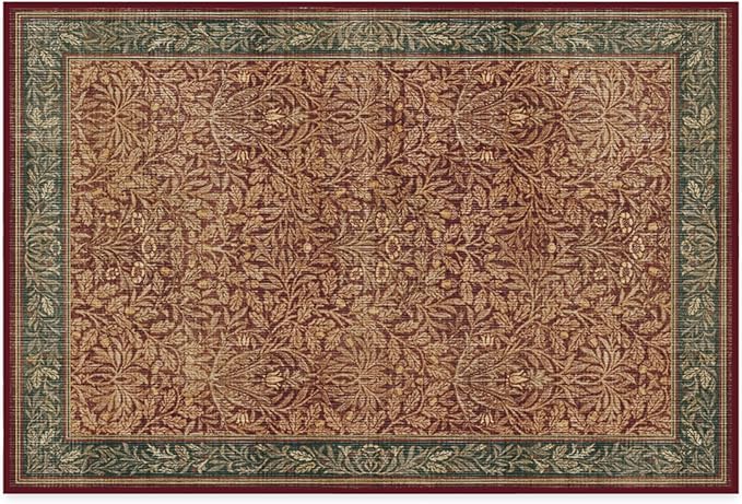 RUGGABLE x Morris & Co Machine Washable Christmas Area Rug – Acorn Amber Red 2x3, Stain-Resistant, Non-Slip – Small Rugs for Living Room, Bedroom, Hallway, Entryway & Bathroom–with Cushioned Pad