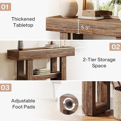 Tribesigns 41.34-Inch Farmhouse Console Table, 2-Tier Narrow Sofa Table Behind The Couch, Entryway Furniture with Storage Shelves for Hallway Foyer Living Room, Rustic Brown