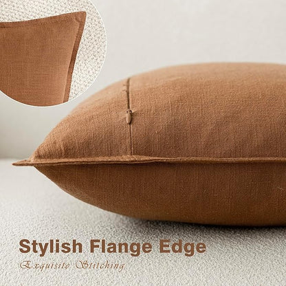 Foindtower Pack of 2, Decorative Linen Soild Throw Pillow Covers Soft Accent Cushion Case Boho Farmhouse Pillowcase for Chair Couch Sofa Bedroom Living Room Home Decor 18 x 18 Inch Orange Brown