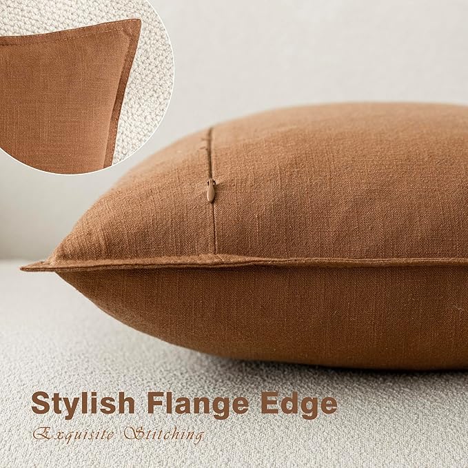 Foindtower Pack of 2, Decorative Linen Soild Throw Pillow Covers Soft Accent Cushion Case Boho Farmhouse Pillowcase for Couch Sofa Bedroom Living Room Home Decor 22 x 22 Inch Orange Brown