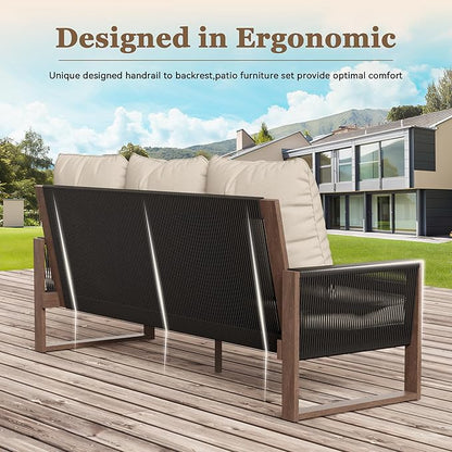 Patio Furniture 3 Seater Sofa Cedar Wood Indoor&Outdoor Couch, Outside Deep Seat High Back Porch Sofa