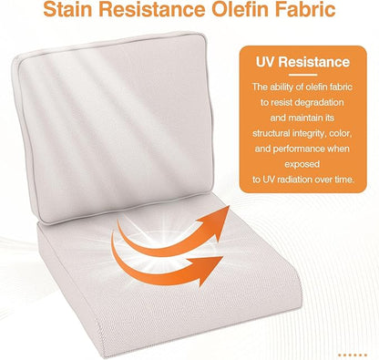 Outdoor Chair Cushions 23" x 24" x 4", Patio Deep Seat Replacement Cushions Set with Zippered Removable Cover, Weather-Resistant Olefin Fabric for Garden Chair Sofa Couch, Set of 2, Beige