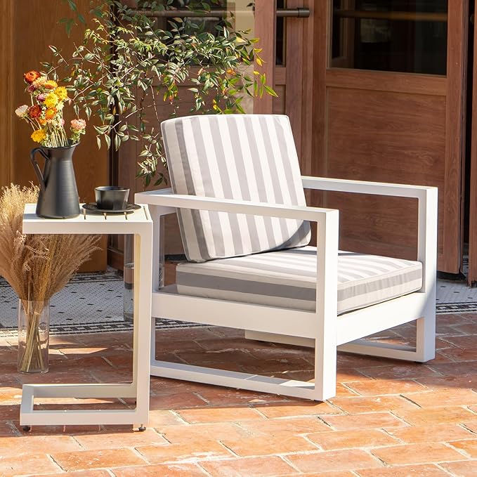 Outdoor Seat Cushions Set for Patio Furniture Thick Patio Cushion Set Weather-Resistant Cushions 23.6" W x 23.6" D x 5” T,Grey Stripes