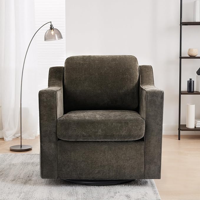 UIXE Swivel Accent Chair Set of 2, Chenille Upholstered Arm Chair for Living Room, Modern Club Armchair Comfy Single Sofa Bedroom Reading Seat with Lumbar Pillow - Coffee