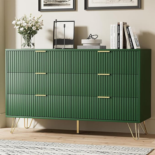Green Dresser for Bedroom, Modern Dresser with Gold Metal Handles & Chests of Drawers for Bedroom, 15.7" D x 47.2" W x 29.5" H