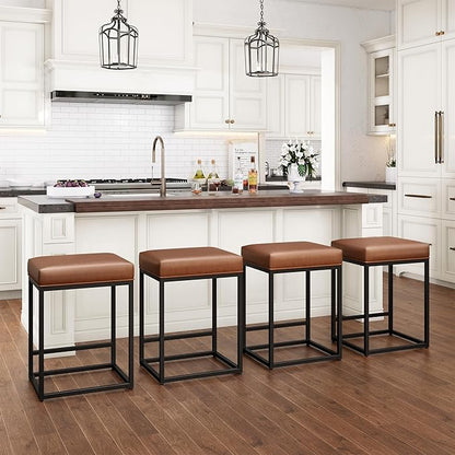 PHI VILLA Brown Bar Stools Set of 2-24 inch Counter Stools for Kitchen Island, Counter Height Bar stools