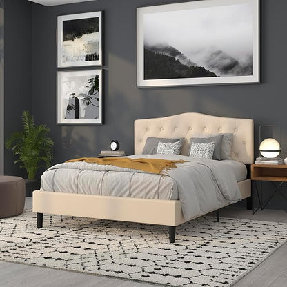 BizChair Tufted Upholstered Queen Size Headboard in Beige Fabric
