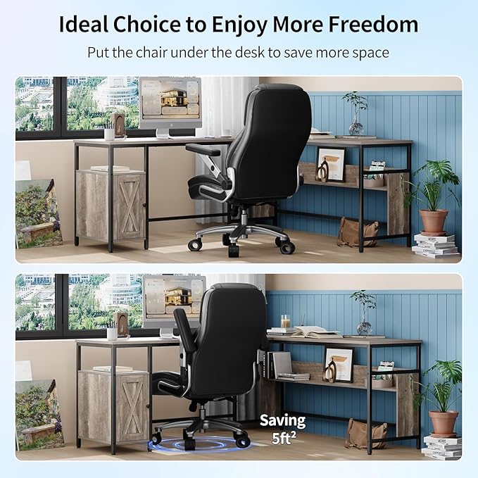 Big and Tall Office Chair with 5D Arms, 600lbs Fabric & PU Leather Heavy Duty Desk Chair, Adjustable Lumbar Support & Height, Tilt Function, High Back Ergonomic Executive Computer Chair