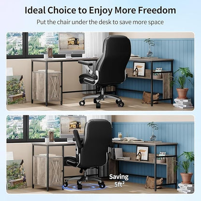 Big and Tall Office Chair with 5D Arms, 600lbs Fabric & PU Leather Heavy Duty Desk Chair, Adjustable Lumbar Support & Height, Tilt Function, High Back Ergonomic Executive Computer Chair