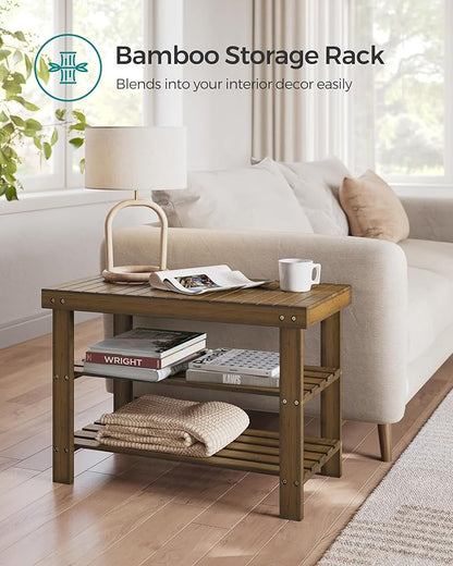 SONGMICS Shoe Rack Bench, 3-Tier Bamboo Shoe Storage Organizer, Entryway Bench, Holds Up to 286 lb, 11.3 x 27.6 x 17.8 Inches, for Entryway Bathroom Bedroom, Yellow Brown ULBS04WL