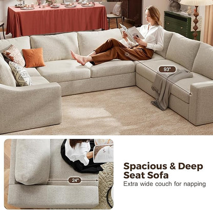 ABCASA Oversized 136" Modular Sectional Sofa, Deep Seat U Shaped Couches for Living Room, Breathable Linen Fabric Corner Couch, Easy to Assemble, Oatmeal