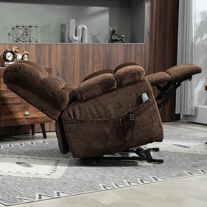 3-Motor Lift Chair with Adjustable Seat Height Zero Gravity Lay Flat Recliner with Heat Massage, Big Man Lift Recliners 400 lbs for Elderly Storage Cup Holders, Tall Man Recliner