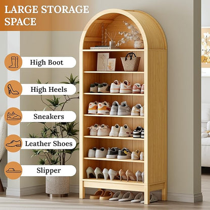 Shoe Cabinet, 70" Tall Arched Shoe Rack with 3 Adjustable Shelves, 7-Tier Large Freestanding Shoe Storage Organizer for Entryway, Closet, Hallway, Living Room