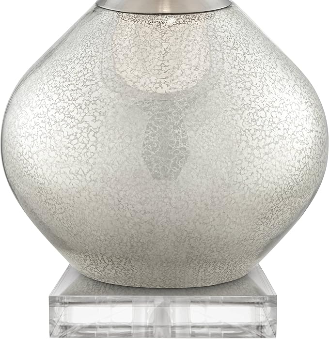 Possini Euro Design Swift Modern Table Lamp 32" Tall with USB Dimmer Square Riser Mercury Glass Chrome Neck Double Drum Shade for Bedroom Living Room House Bedside Nightstand Office Entryway Family