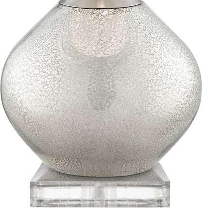 Possini Euro Design Swift Modern Table Lamp 32" Tall with USB Dimmer Square Riser Mercury Glass Chrome Neck Double Drum Shade for Bedroom Living Room House Bedside Nightstand Office Entryway Family