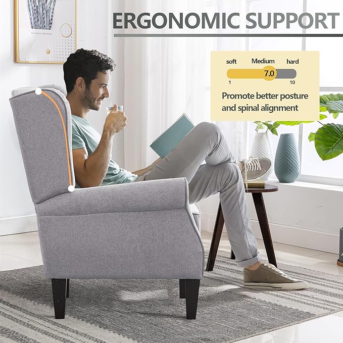 Accent Chair, Light Grey Bedroom Upholstered Armchair in Fabric, Modern Living Room Chairs with Wingback, Business Single Sofa Seat for Office, Sillones para Sala