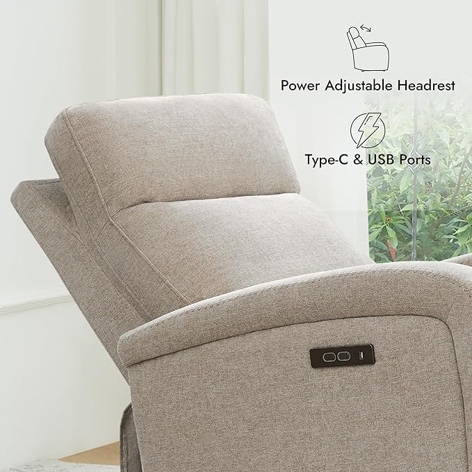 Watson & Whitely Power Recliner Chairs for Adults, Zero Wall Recliners W Power Headrest Type-C Charger, Small RV Recliners Home Theater Seating for Living Room, Fabric in Khaki