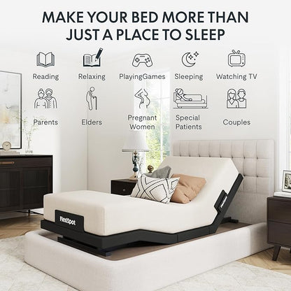 FLEXISPOT Adjustable Bed Frame Base Twin XL + 6" Cooling Gel Memory Foam Mattress, Massage, Head and Foot Incline, Zero Gravity, Zero Clearance, Under-Bed Lights, Anti-Snore, Wireless Remote